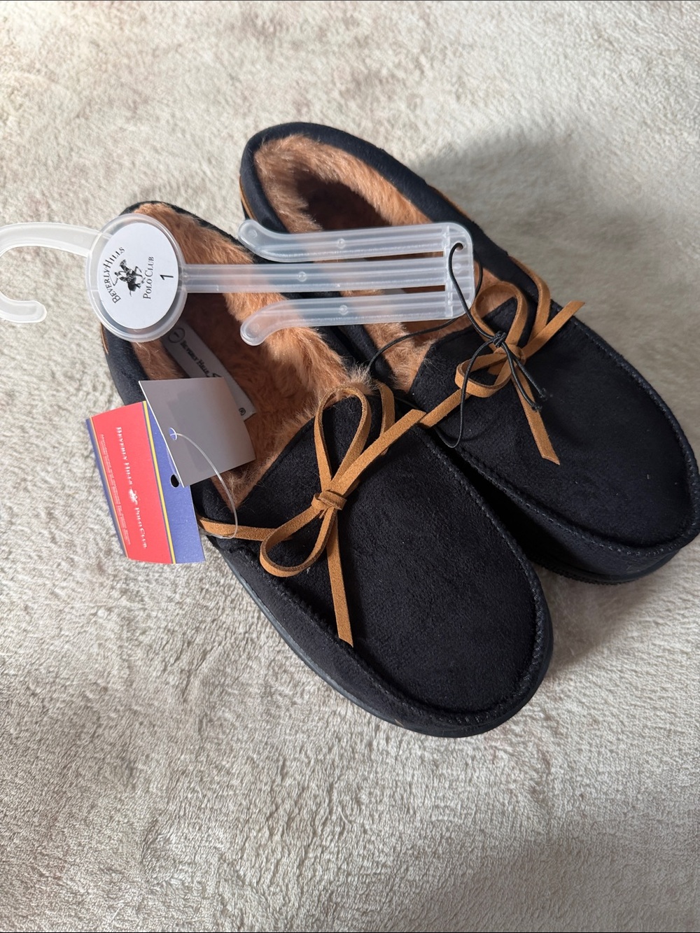 Beverly Hills Polo Club Black Suede Moccasins with Brown Laces
